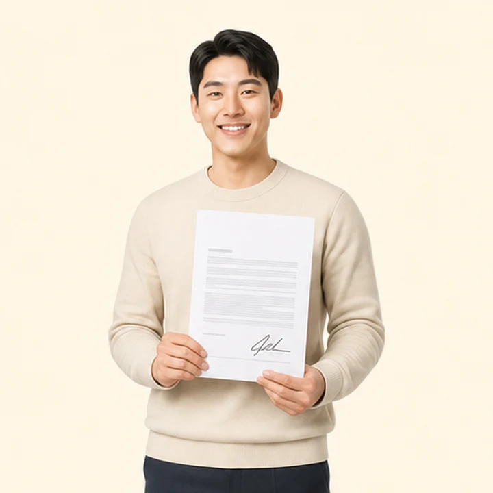 레이 신차 장기렌트 서면 견적서를 들고 있는 고객